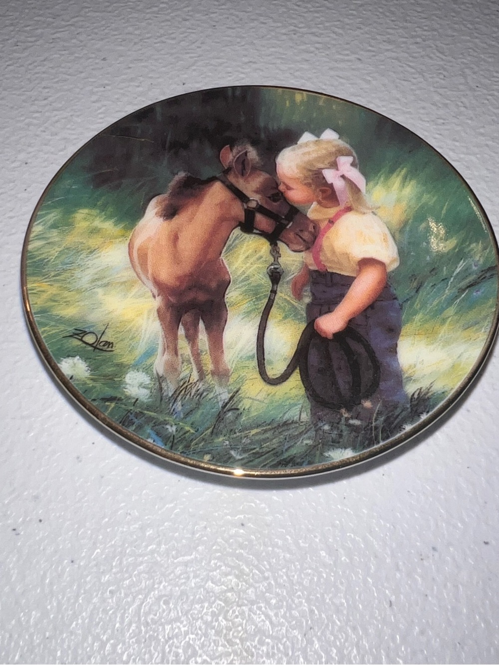 Girl and Foal Decorative Round Wall Plaque - Multi-Color